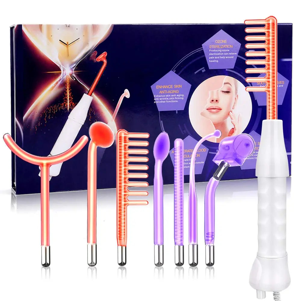 7-in-1 High Frequency Electrode Glass Tube with Purple Light Acne Remover