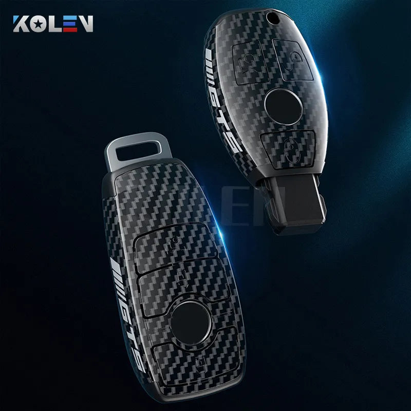 Carbon Fiber Style Car Key Case Cover For Mercedes Benz