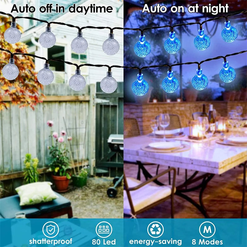 60 LED Solar String   Crystal Lights Outdoor with 8 Modes