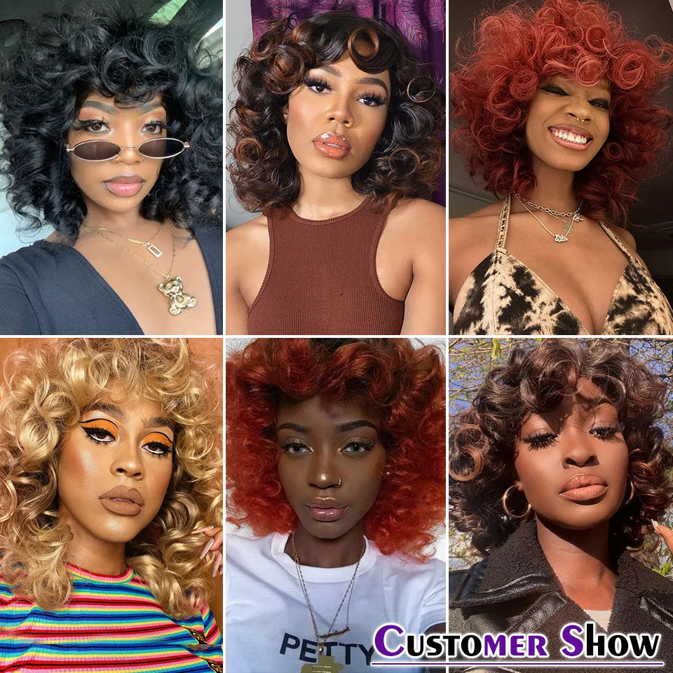 Short Hair Afro Wigs With Bangs For Black Women