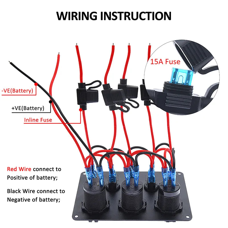 LED Rocker Switch Panel with Digital Voltmeter