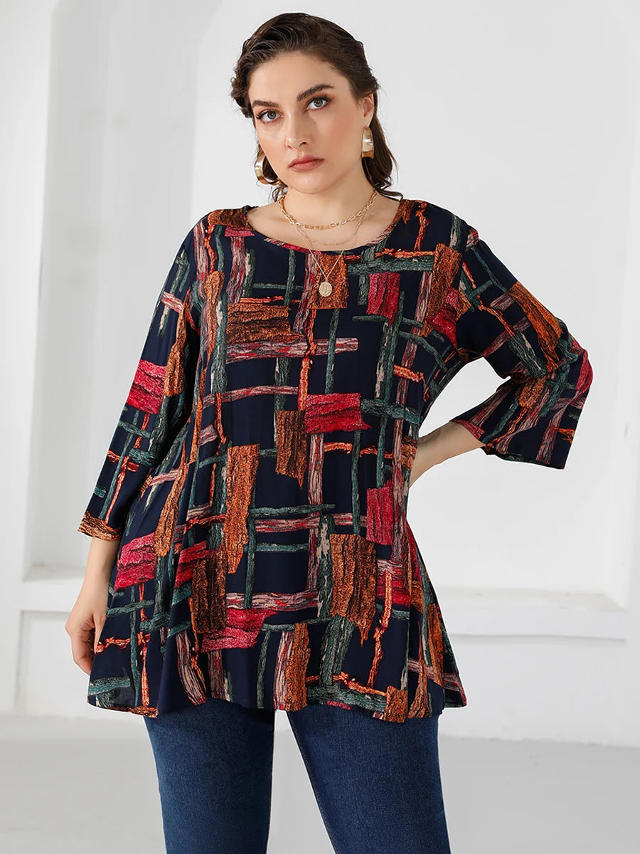 Plus Size Three Quarter Sleeve Blouse