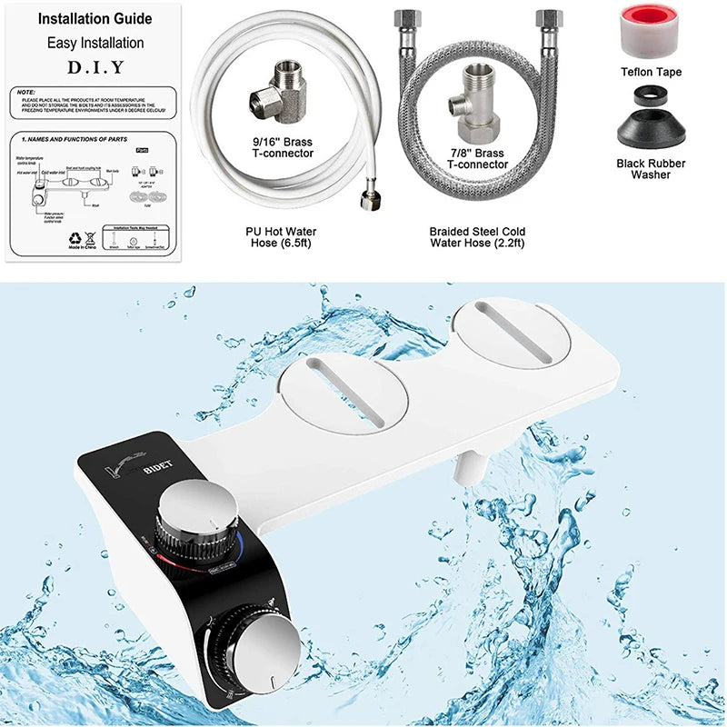 Bidet Toilet Seat Attachment Non-Electric Self-Cleaning Dual Nozzles Wash Hot Cold Mixer Water Lady Bathroom Accessories Sprayer