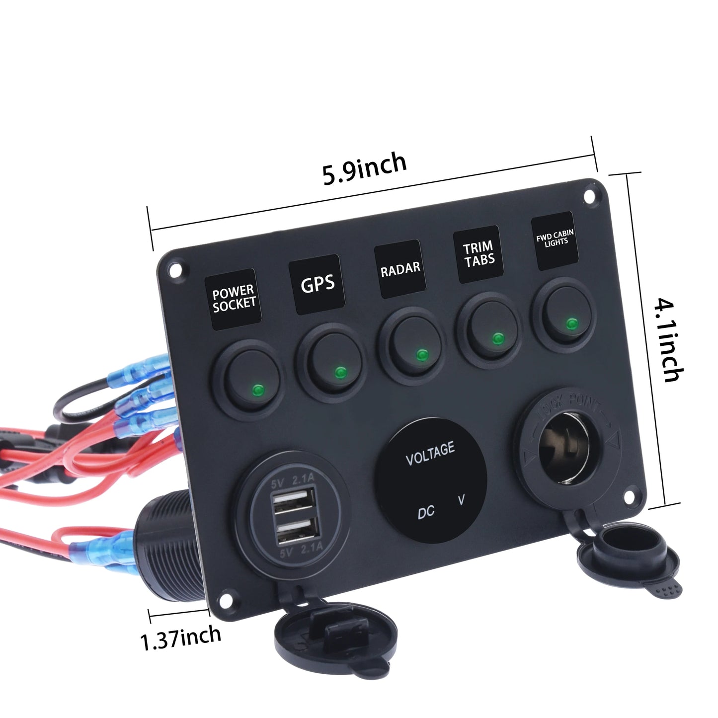 LED Rocker Switch Panel with Digital Voltmeter