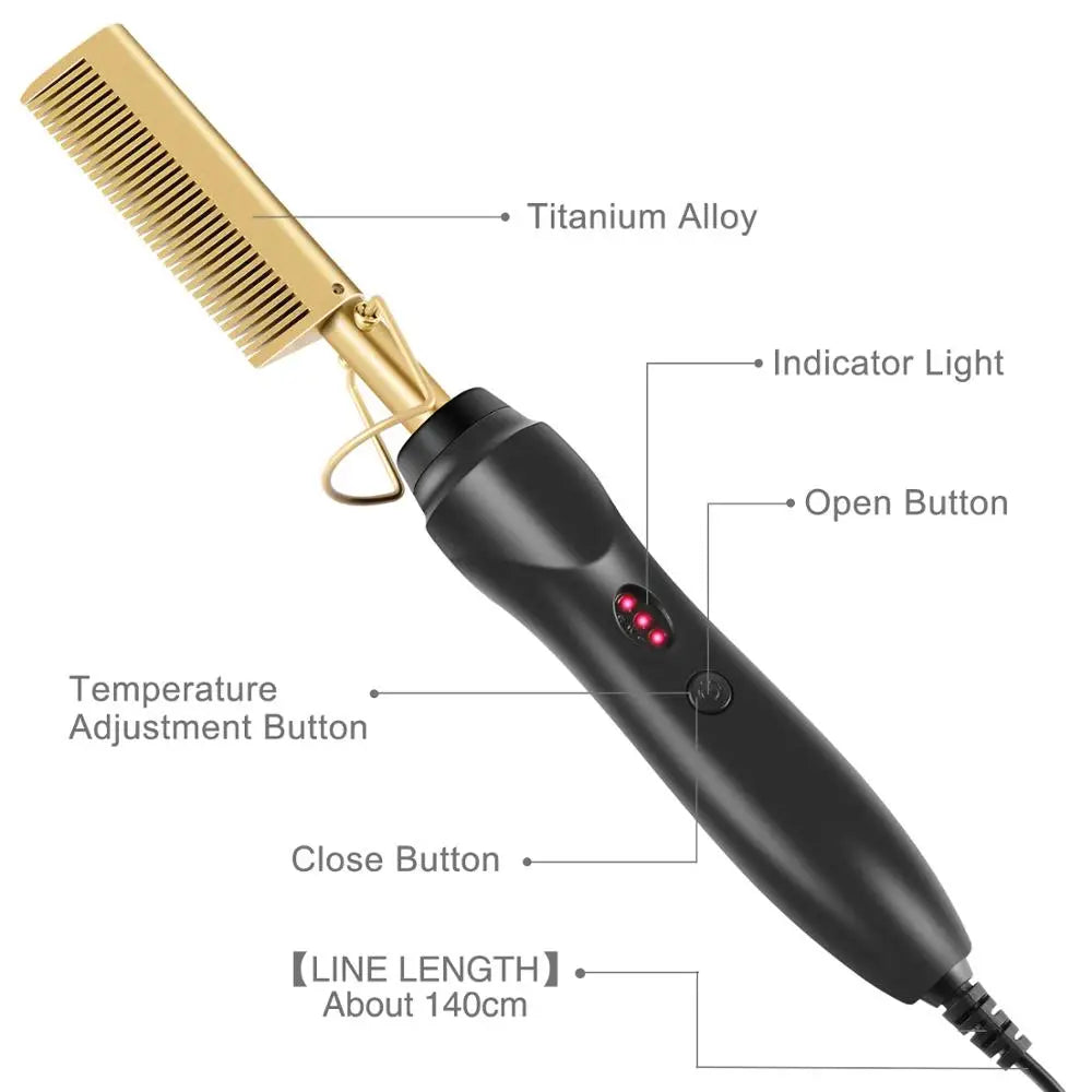 Black Hot Comb Hair Straightener Wet and Dry Hair Curler