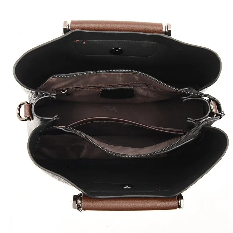 3 Layers High Quality Leather Handbag