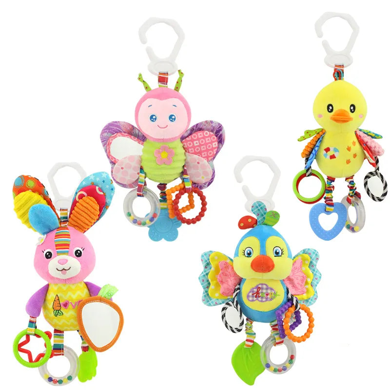 Soft Animal Handbells Rattles Butterfly Rabbit Duck Plush Infant Baby Development Handle Toys Hot Selling WIth Teether Baby Toy