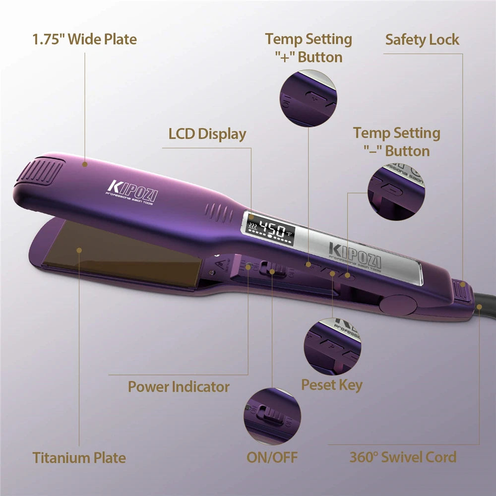 Professional Titanium Flat Iron Hair Straightener with Digital LCD Display