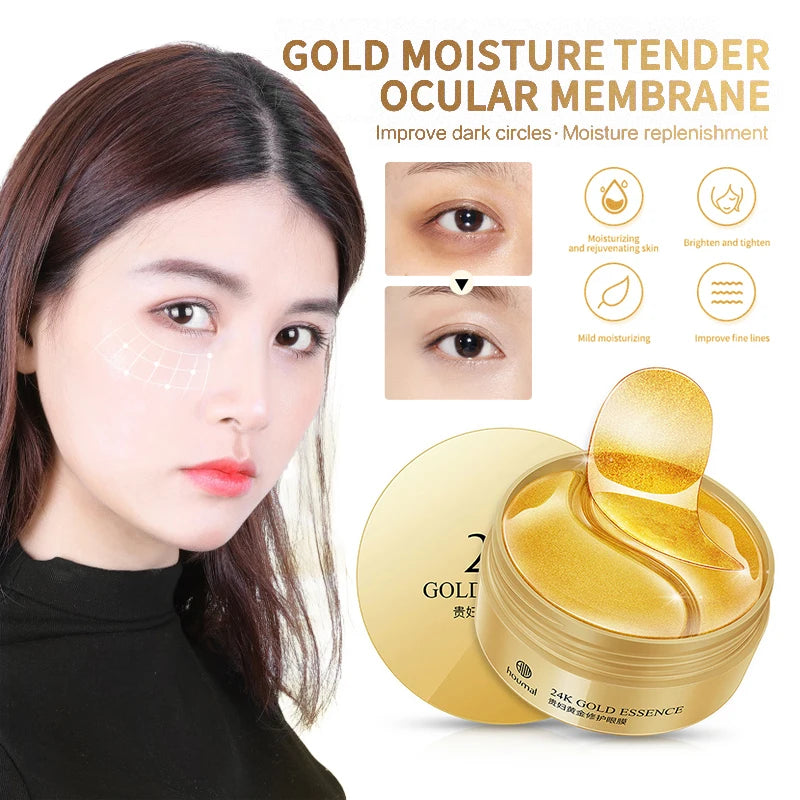 60pcs 24K Gold Collagen Eye Mask that Removes Dark Circles Moisturizing Skin Care