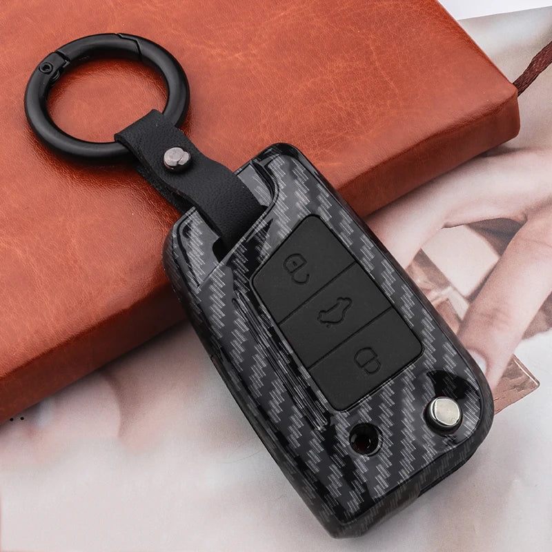 Silicon Carbon Fiber Matte Car Key Cover Case For Volkswagen