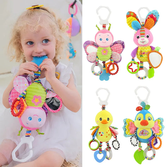 Soft Animal Handbells Rattles Butterfly Rabbit Duck Plush Infant Baby Development Handle Toys Hot Selling WIth Teether Baby Toy