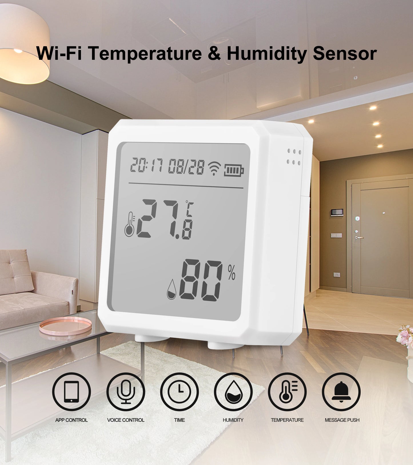 Smart WIFI Temperature And Humidity Sensor With LCD Display