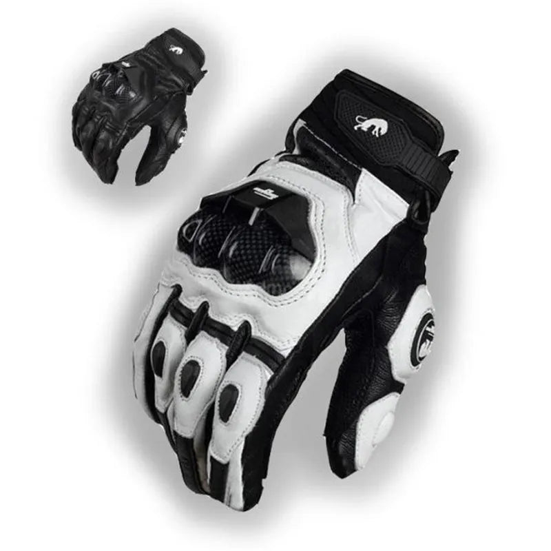 Leather black white Motorcycle Gloves