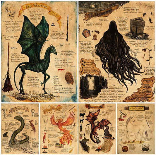 Dementor, Dragon, Basilisk, Grey Wolf, Phoenix, Unicorn Wall Art Canvas Painting