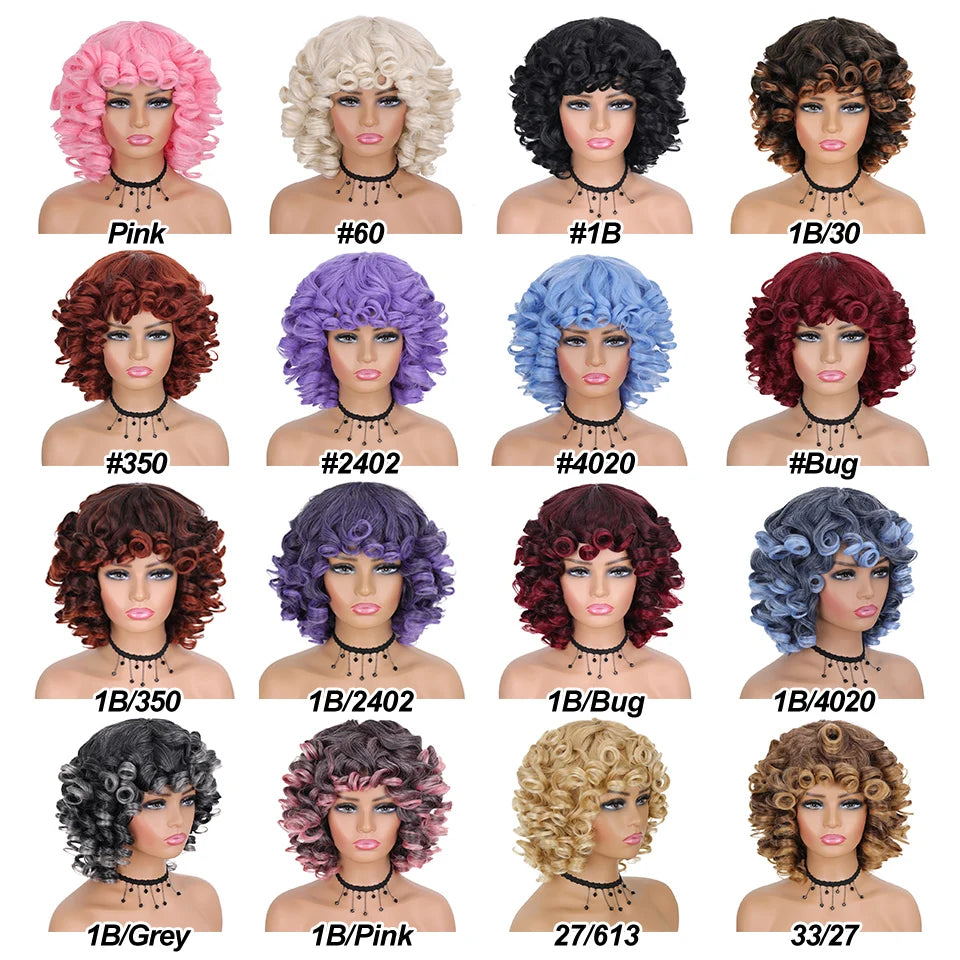 Short Hair Afro Wigs With Bangs For Black Women