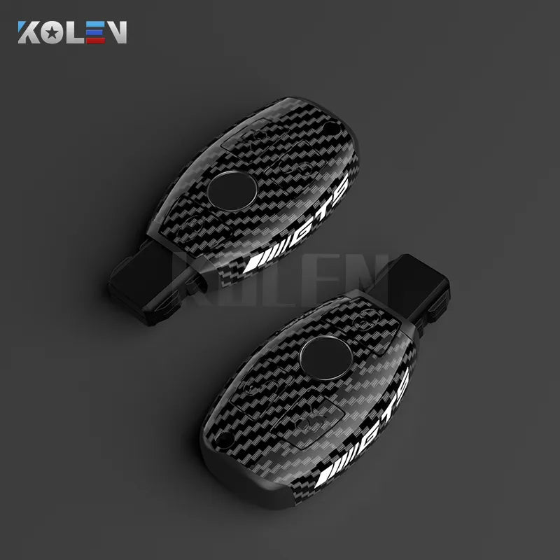 Carbon Fiber Style Car Key Case Cover For Mercedes Benz