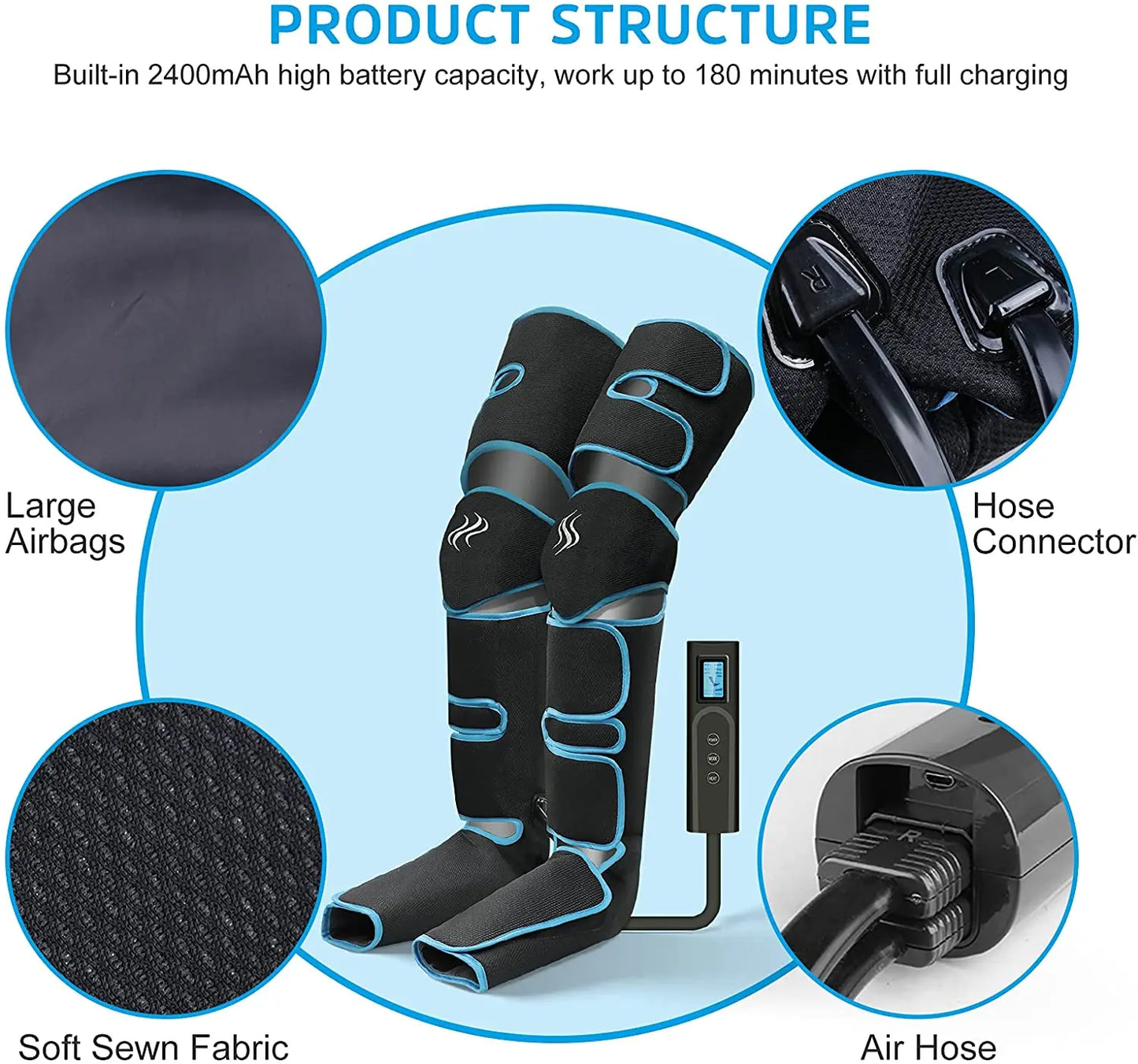 Electric Air Compression Leg Massager with Handheld Controller