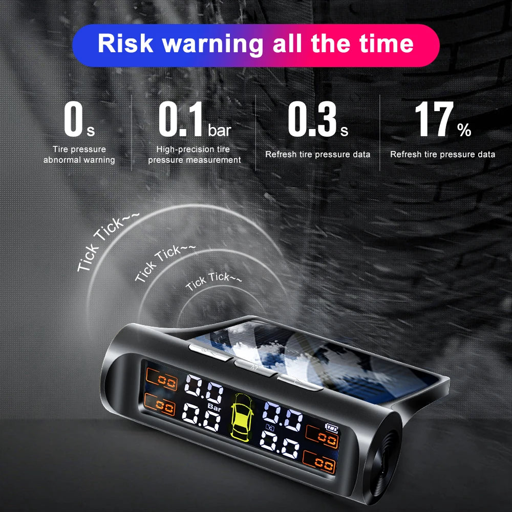 Solar Car Tire Pressure Monitoring System with 4 Wheel Internal External Sensors