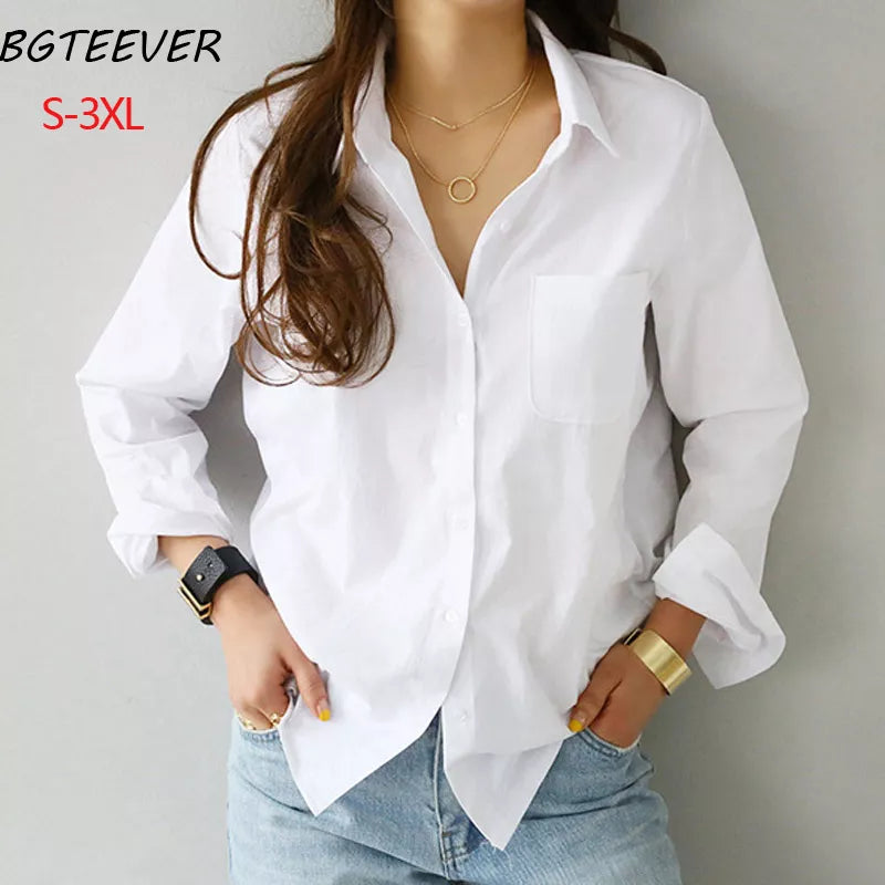 S-3XL Turn-down Collar White Blouse