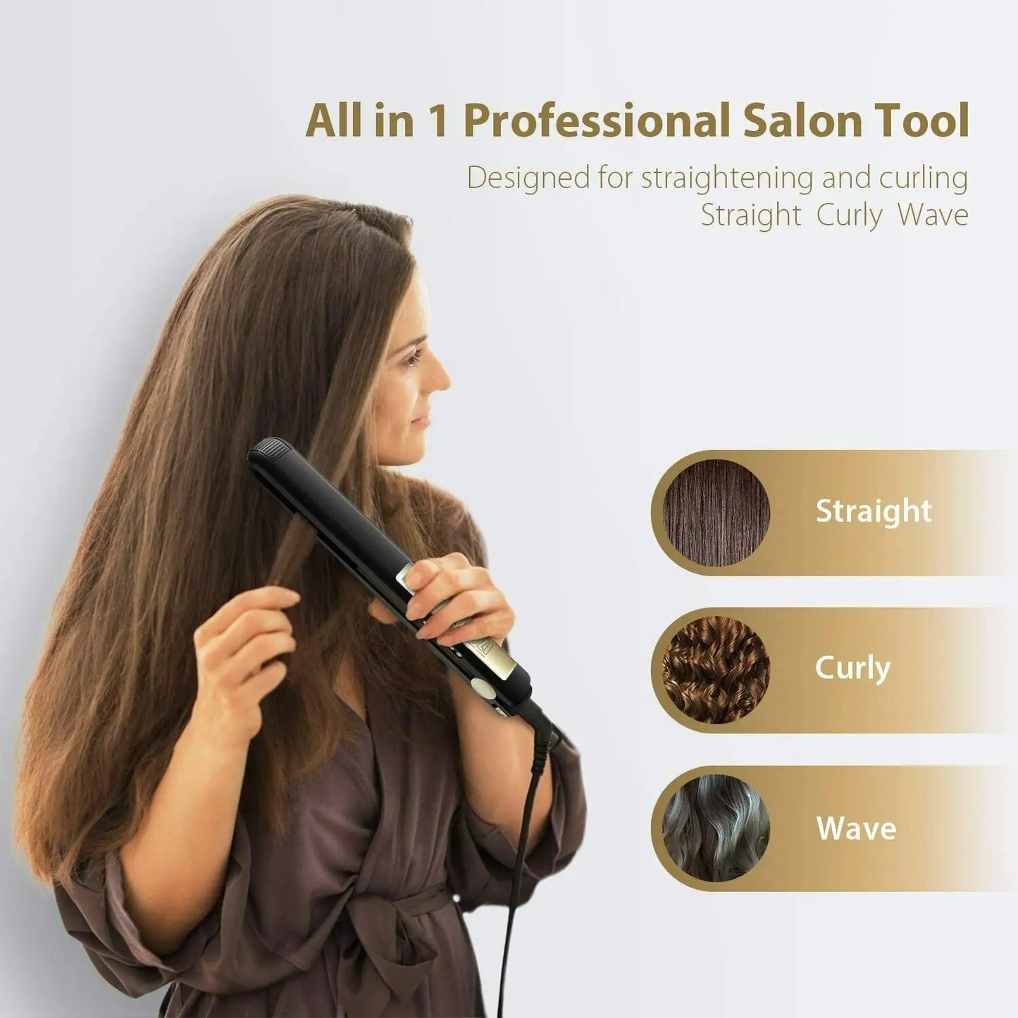 Titanium Professional Hair Straightener and Hair Curler with LCD Digital Display