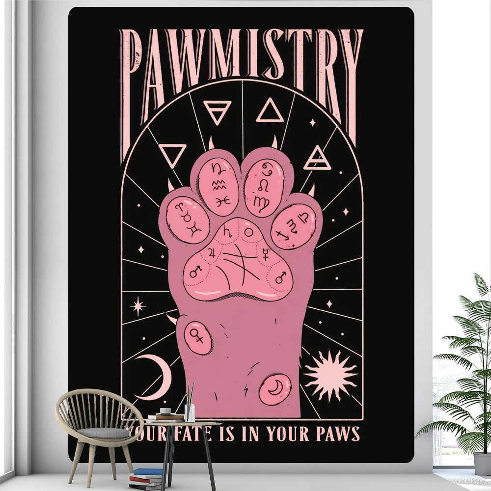 Tarot card cat paw psychedelic tapestry