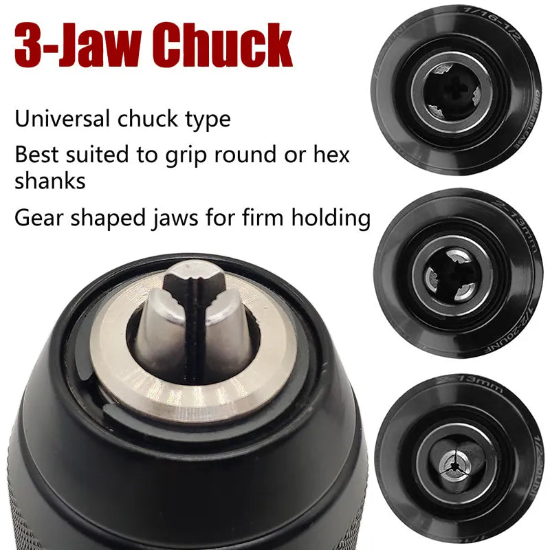 1/2-20UNF 13mm Keyless Drill Chuck Hex Shank Metal Heavy Duty