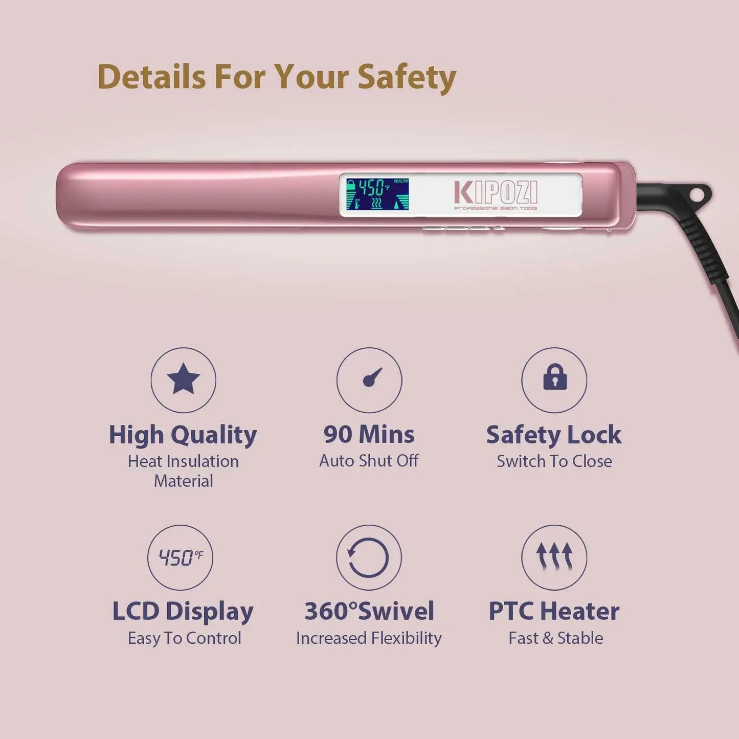 Titanium Professional Hair Straightener and Hair Curler with LCD Digital Display