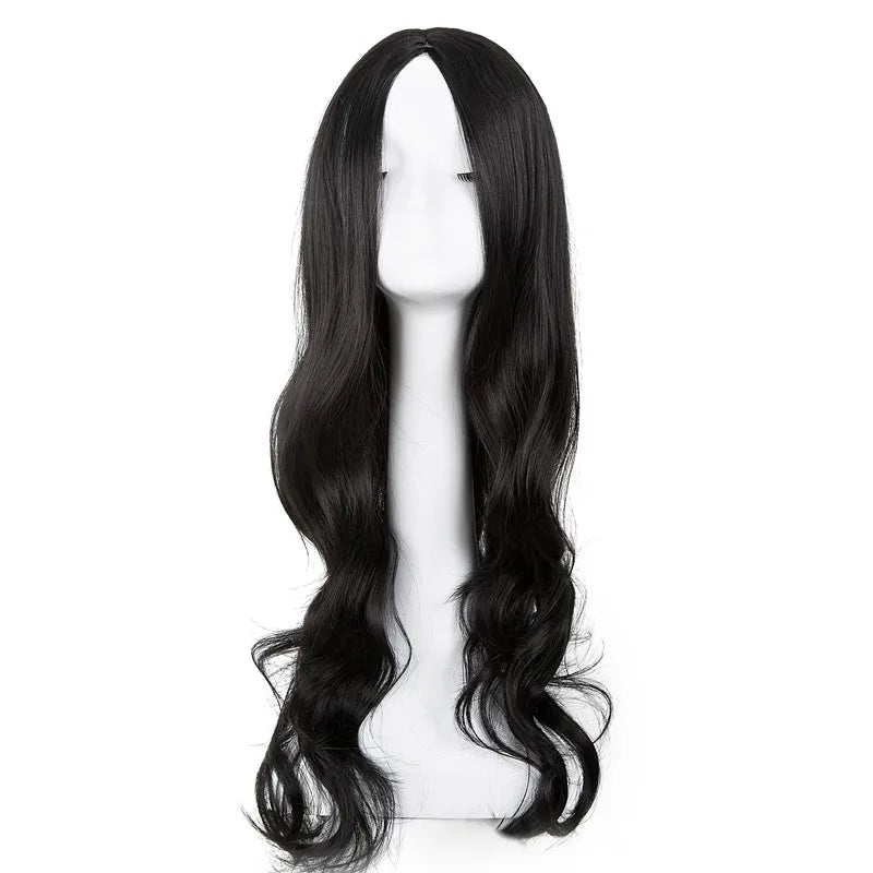 Black Synthetic Heat Resistant Fiber Long Curly Middle Line Hair Wig