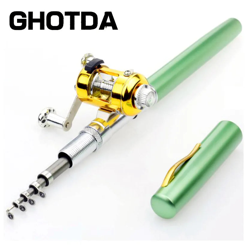 Portable Pocket Telescopic Mini Fishing Pole Pen With Reel Wheel