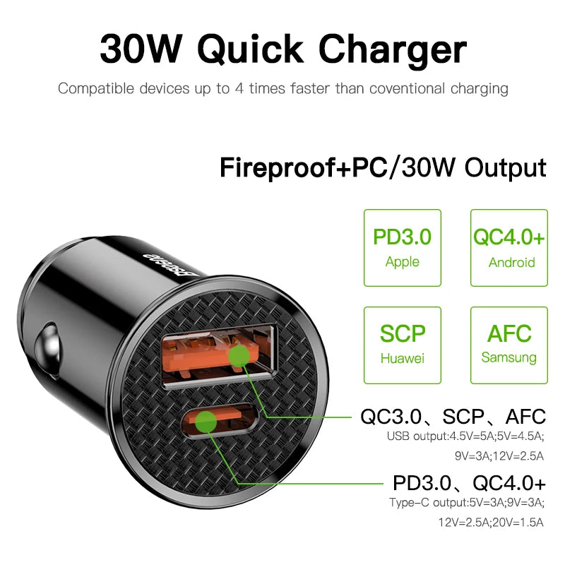 30W Car Fast Charger USB Type-C