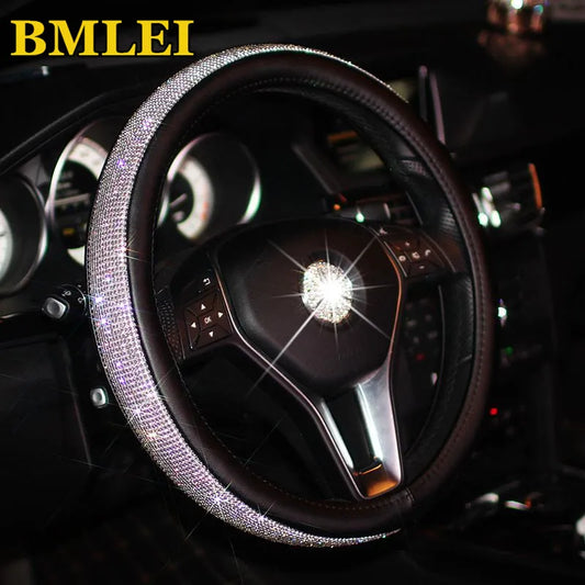 Rhinestones Crystal  PU Leather Car Steering Wheel Cover