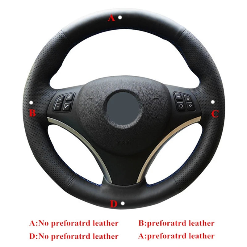 Black Hand-Stitched Artificial Leather Car Steering Wheel Cover