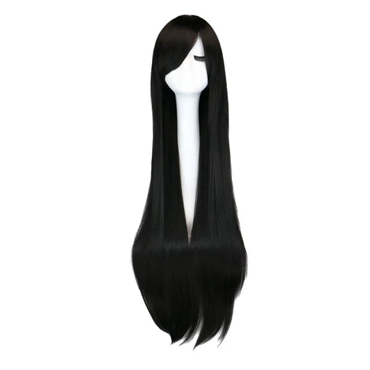 40" 100 Cm Long Straight Party Cosplay Black Synthetic Hair Wigs