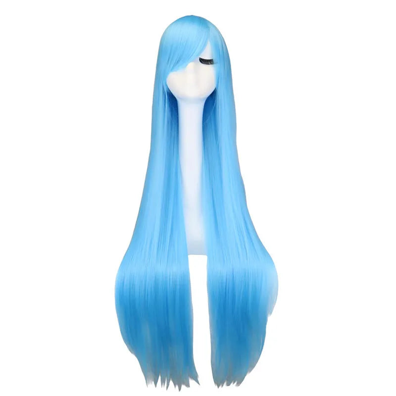 100cm long straight cosplay wig in black and purple