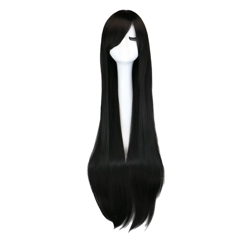 100cm long straight cosplay wig in black and purple