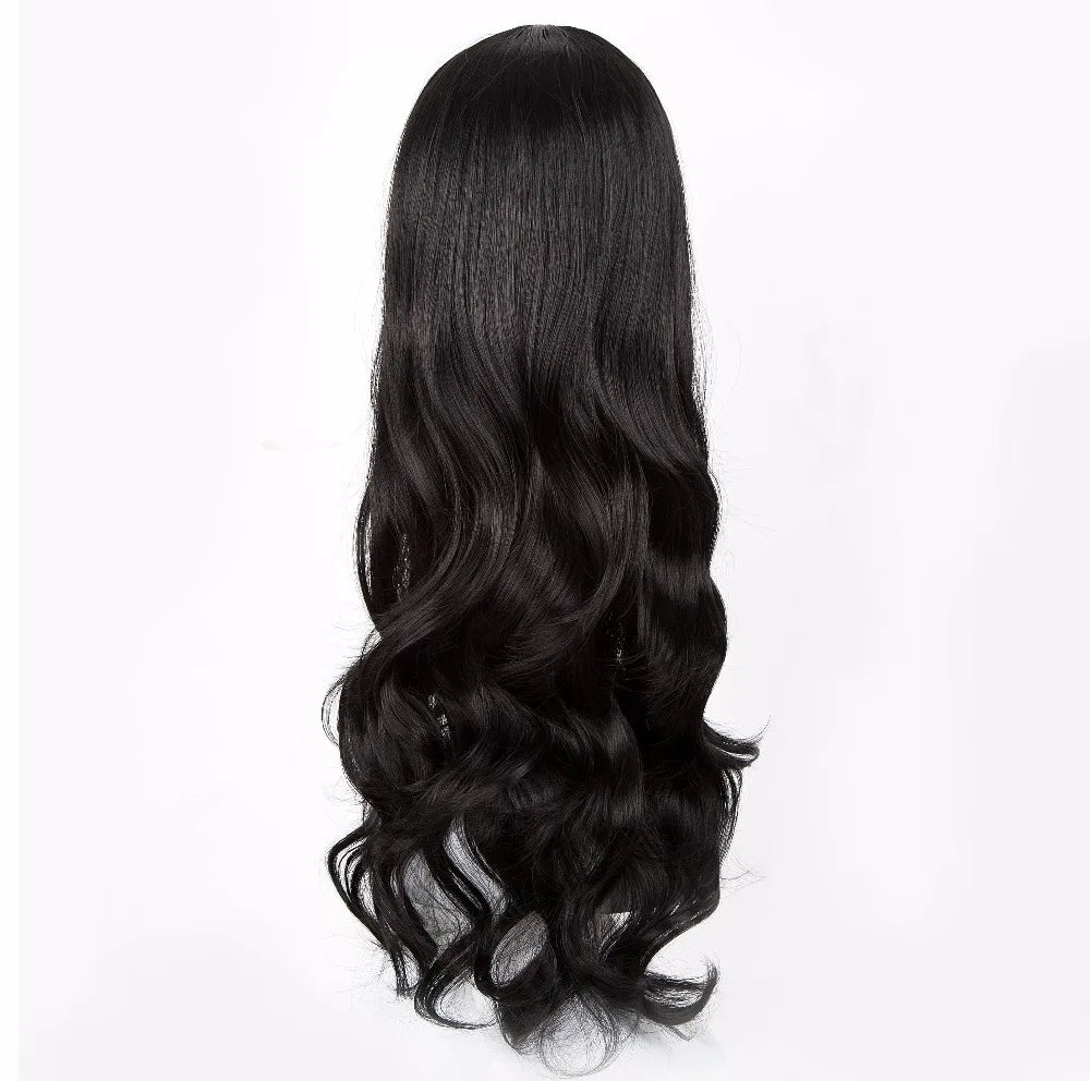 Black Synthetic Heat Resistant Fiber Long Curly Middle Line Hair Wig