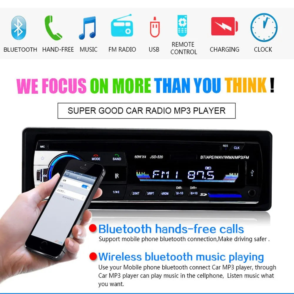 Digital Bluetooth Car Radio Stereo Player with In-Dash AUX Input