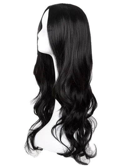 Black Synthetic Heat Resistant Fiber Long Curly Middle Line Hair Wig