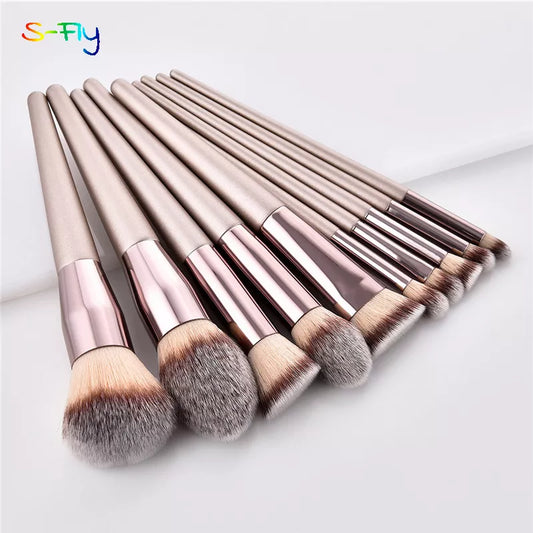 4/10 pcs Champagne makeup brushes set