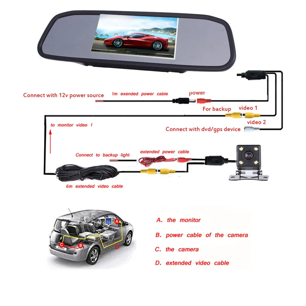 4 LED Night Vision Car HD Video Auto Parking Monitor