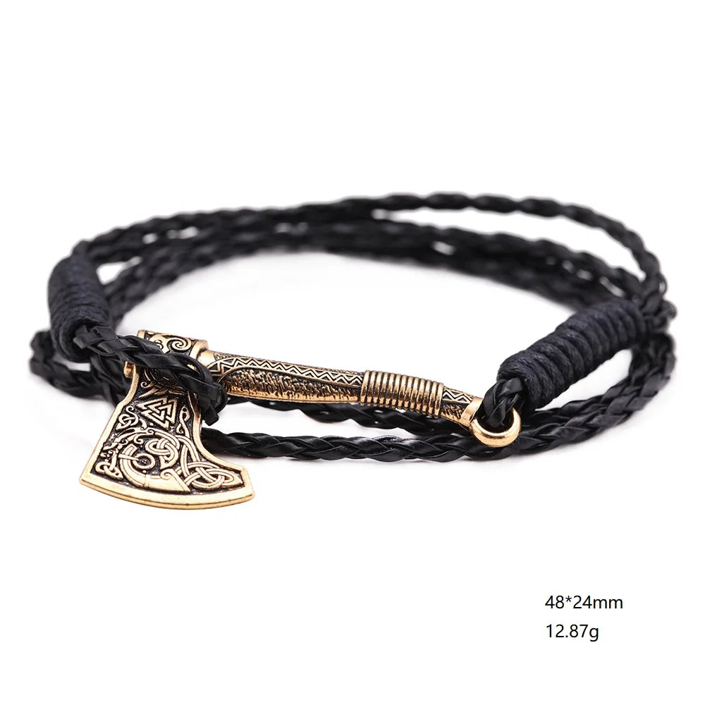 LIKGREAT Wicca Axe Pendant Leather Bracelet for Men Valknut Irish Celtics Knot Amulet Charm Bracelets Bangle Wrist Jewelry Gift