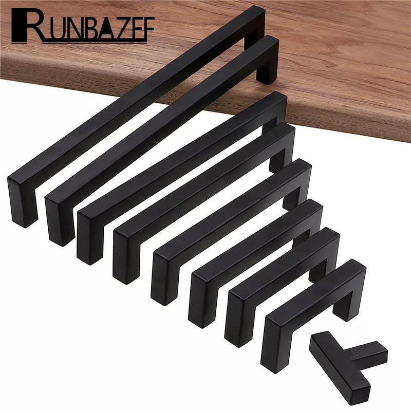 Square Modern Black Cabinet Handle