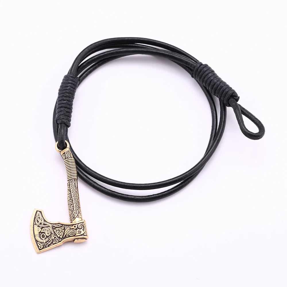 LIKGREAT Wicca Axe Pendant Leather Bracelet for Men Valknut Irish Celtics Knot Amulet Charm Bracelets Bangle Wrist Jewelry Gift