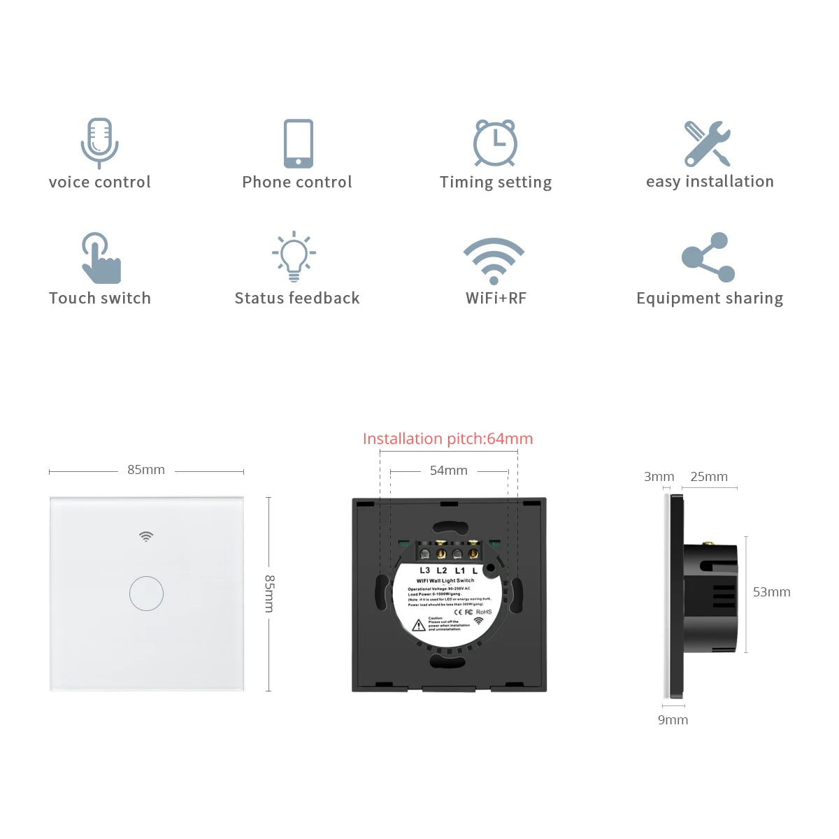 Home Wi-Fi Wireless Remote Wall Switch with Voice Control and Touch Sensor