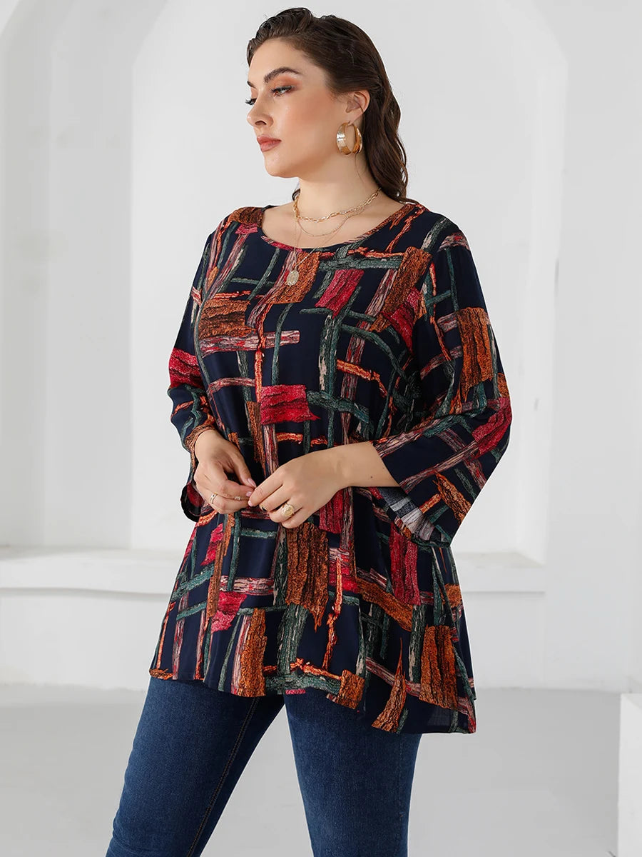 Plus Size Three Quarter Sleeve Blouse