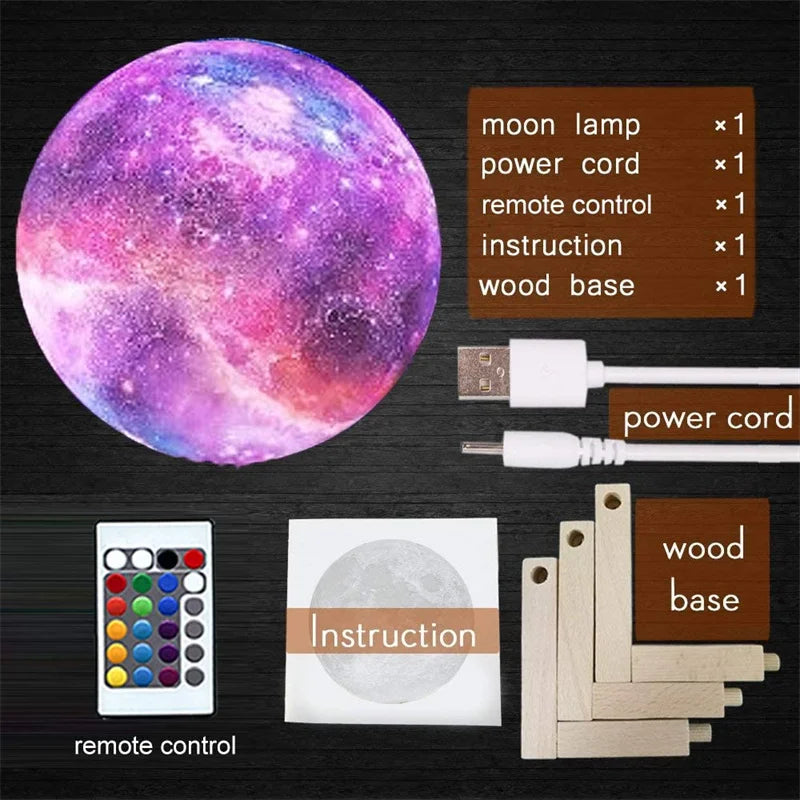 16 Colors LED Moon Lamp Galaxy Night Lamp with Change color Touch And Remote Control