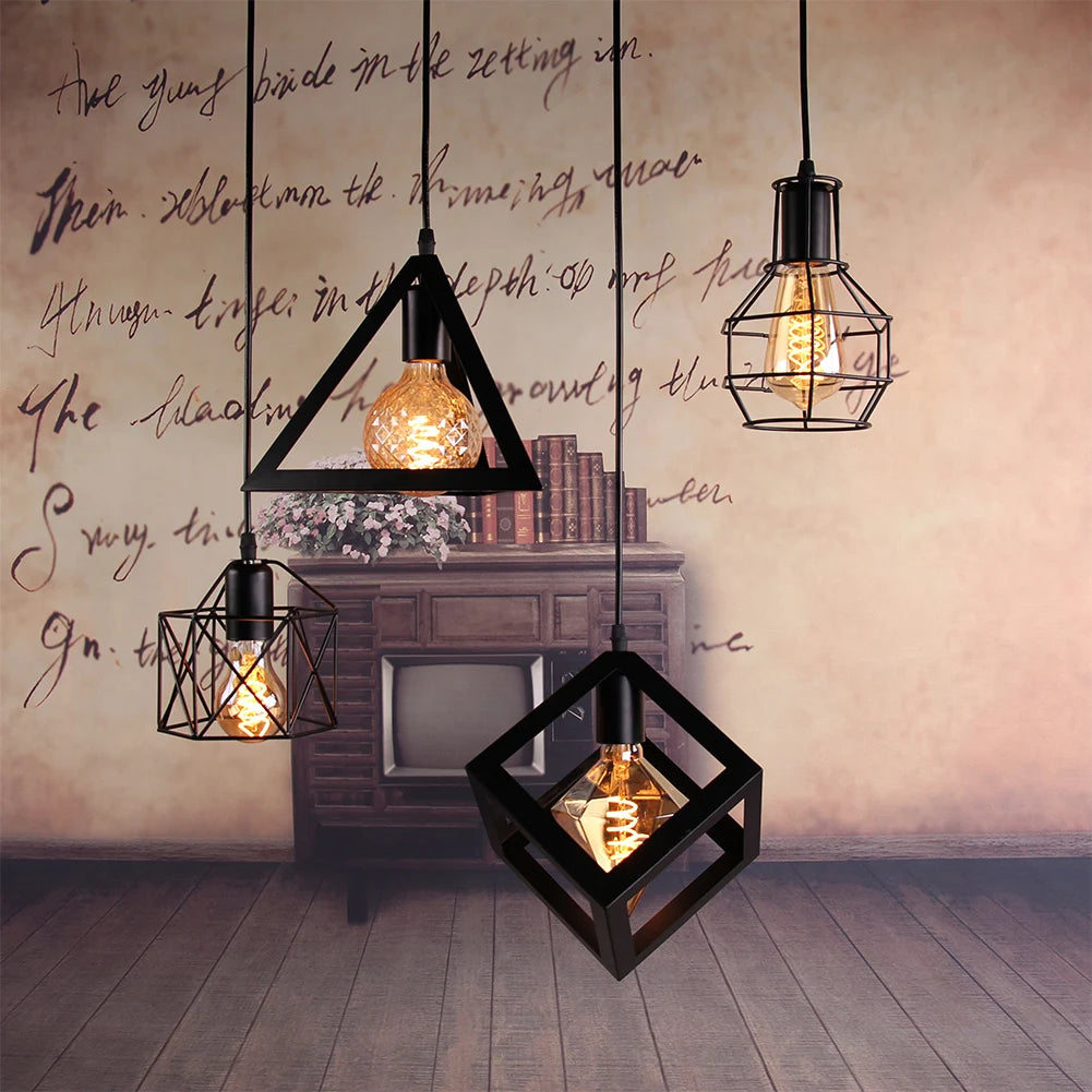 Black Metal Cage Retro Industrial Pendant Light