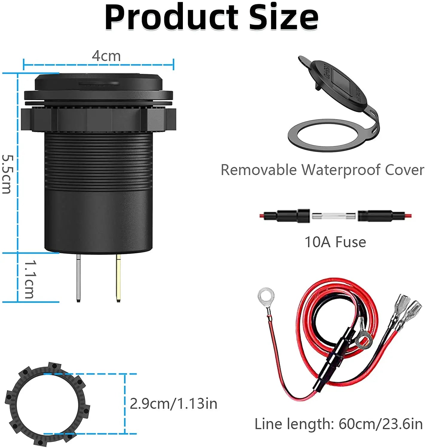 48W USB Type C Car USB Charger Socket with LED Voltmeter