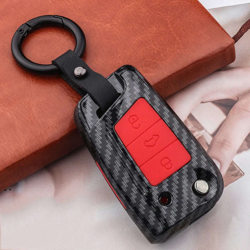 Silicon Carbon Fiber Matte Car Key Cover Case For Volkswagen