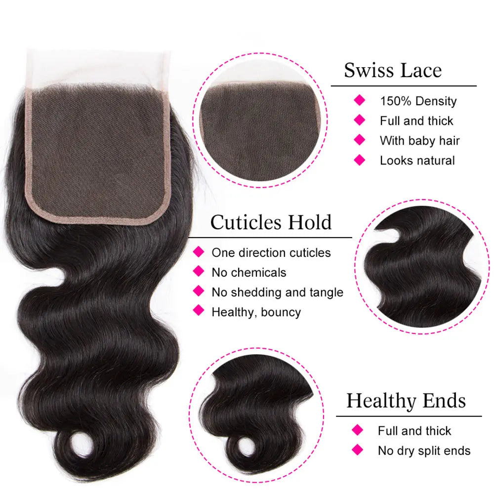 Body Wave 13x4 Transparent Lace Frontal Peruvian Hair Closure